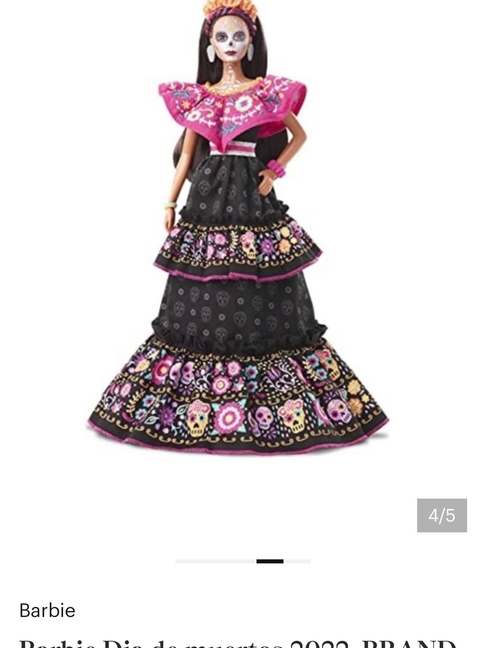 Barbie Día de Muertos Doll - Black, Pink & Purple Gown - Picture 10 of 11